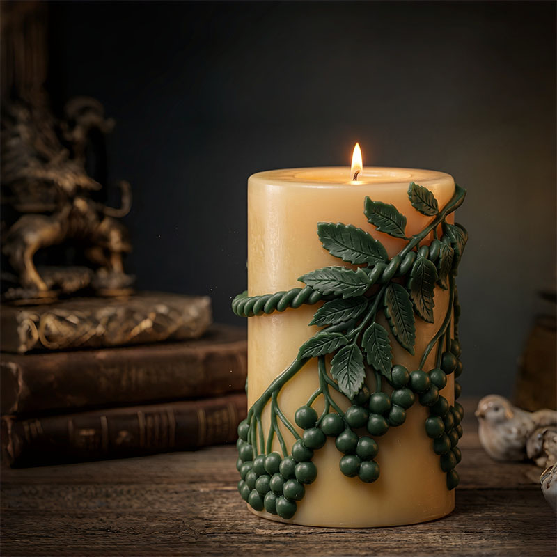 Candle Making Vinings - Vine Green Leaf Berry Relief-Shaped Candle